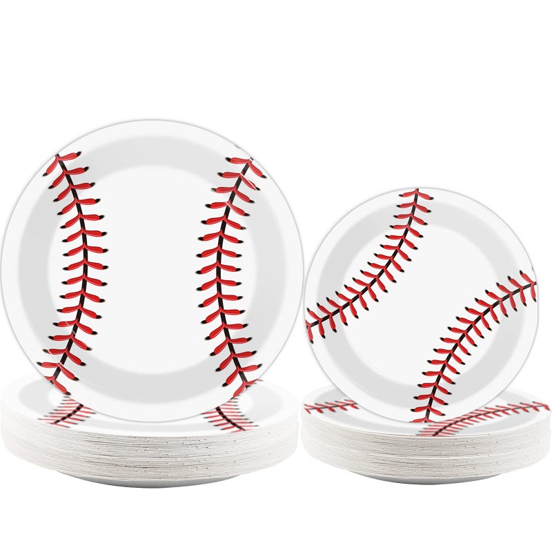 Wiooffen 72pcs Baseball Party Supplies Bundle Paper Plates Set Disposable Baseball Party Dinner Dessert Plate Birthday Tableware Decorations Favors for Boys and Girls, Including 36pcs 9"" and 36pcs 7"" Plates - Image 1